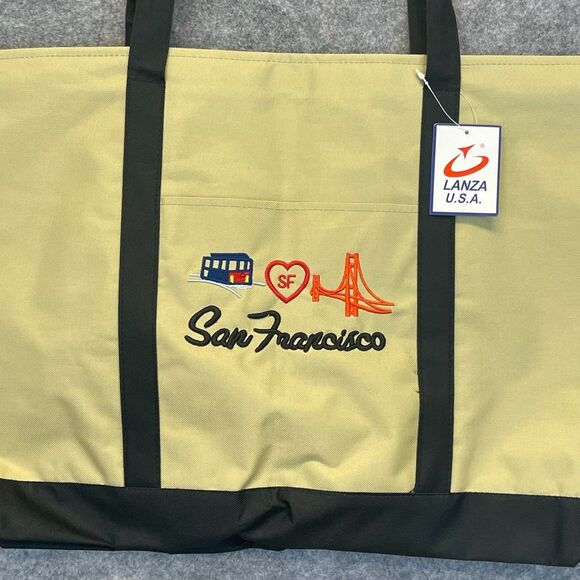 NWT San Francisco Skyline Tote Bag Unisex Large Cream Black Embroidered Lanza - Picture 2 of 15